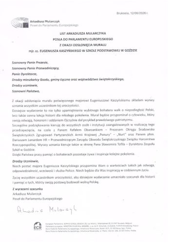 List Arkadiusza Mularczyka