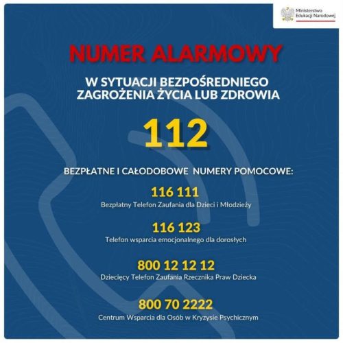 Numery alarmowe w sytuacji bezpośredniego zagrożenia życia lub zdrowia