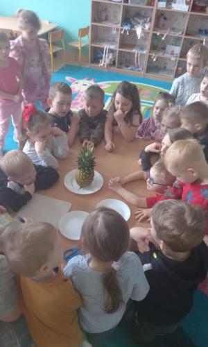 Przedszkolaki poznają smak ananasa